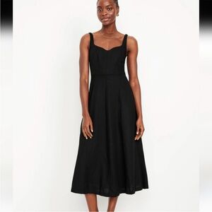 Old Navy Linen Blend Sweetheart Midi Dress Black Size XS